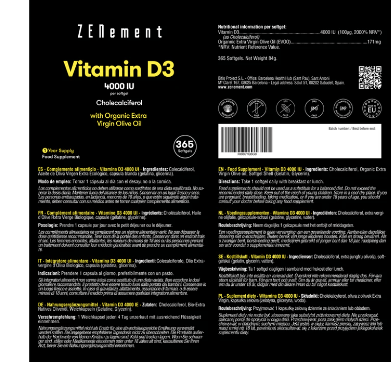vitamina d3 zenement3 Vitamina D3 4000 UI por softgel - Imagen 3