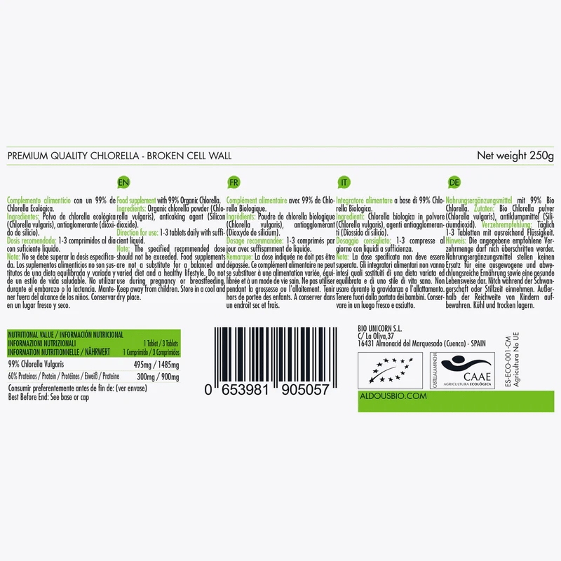 CLORERA ALDOUS BIO 3 Chlorella Ecológica|Microbiótica, Detoxicación - Imagen 2