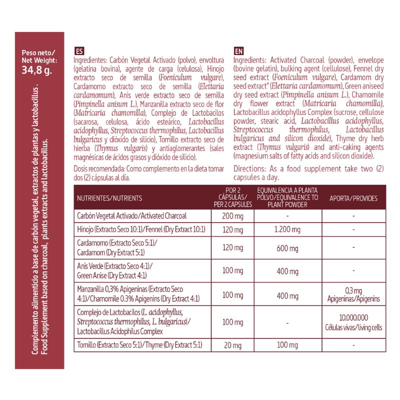 carbon comples3 Carbón vegetal activado (complex) 1500 mg. (ext. seco)|Gases, Hincahzón - Imagen 2
