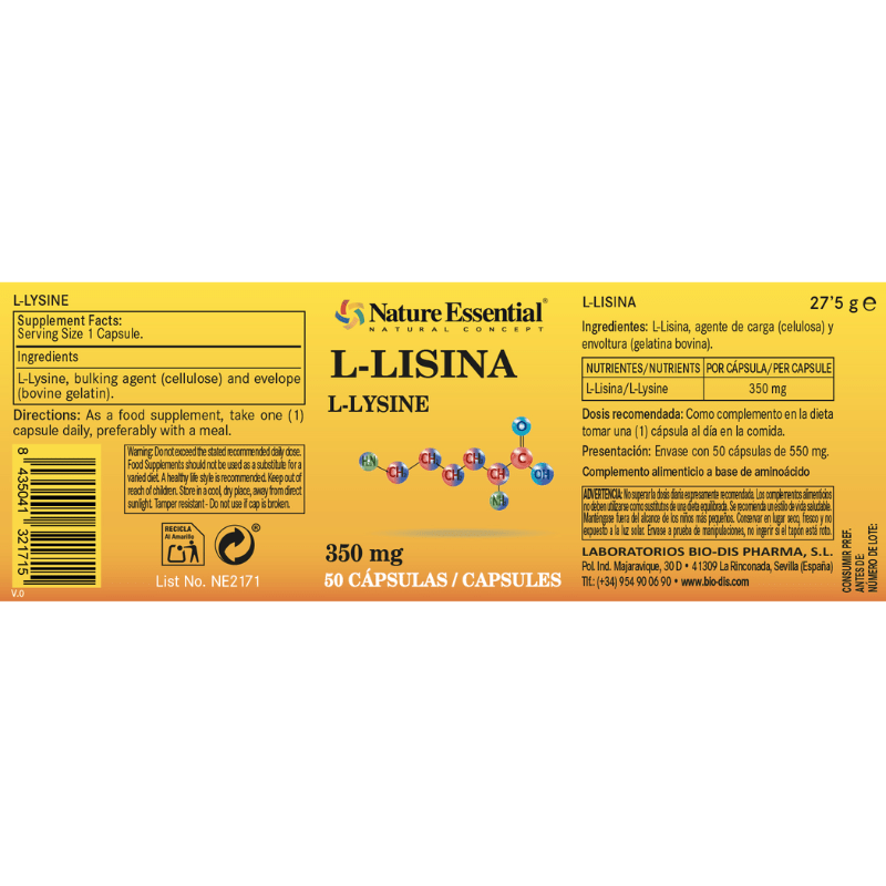 lysina nature 2 L-lysina 350 mg - Imagen 2