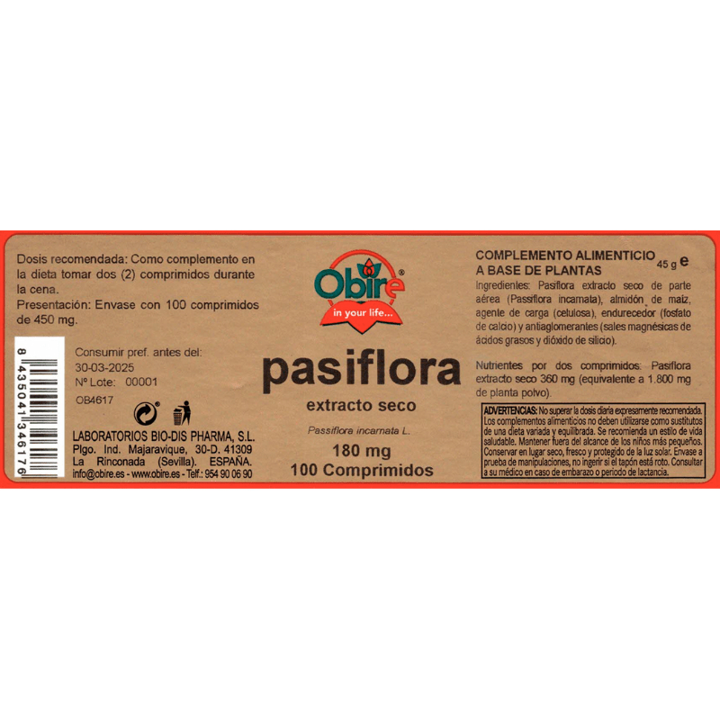 pasiflora obire2 Pasiflora 180 mg. (Extracto seco) - Imagen 2